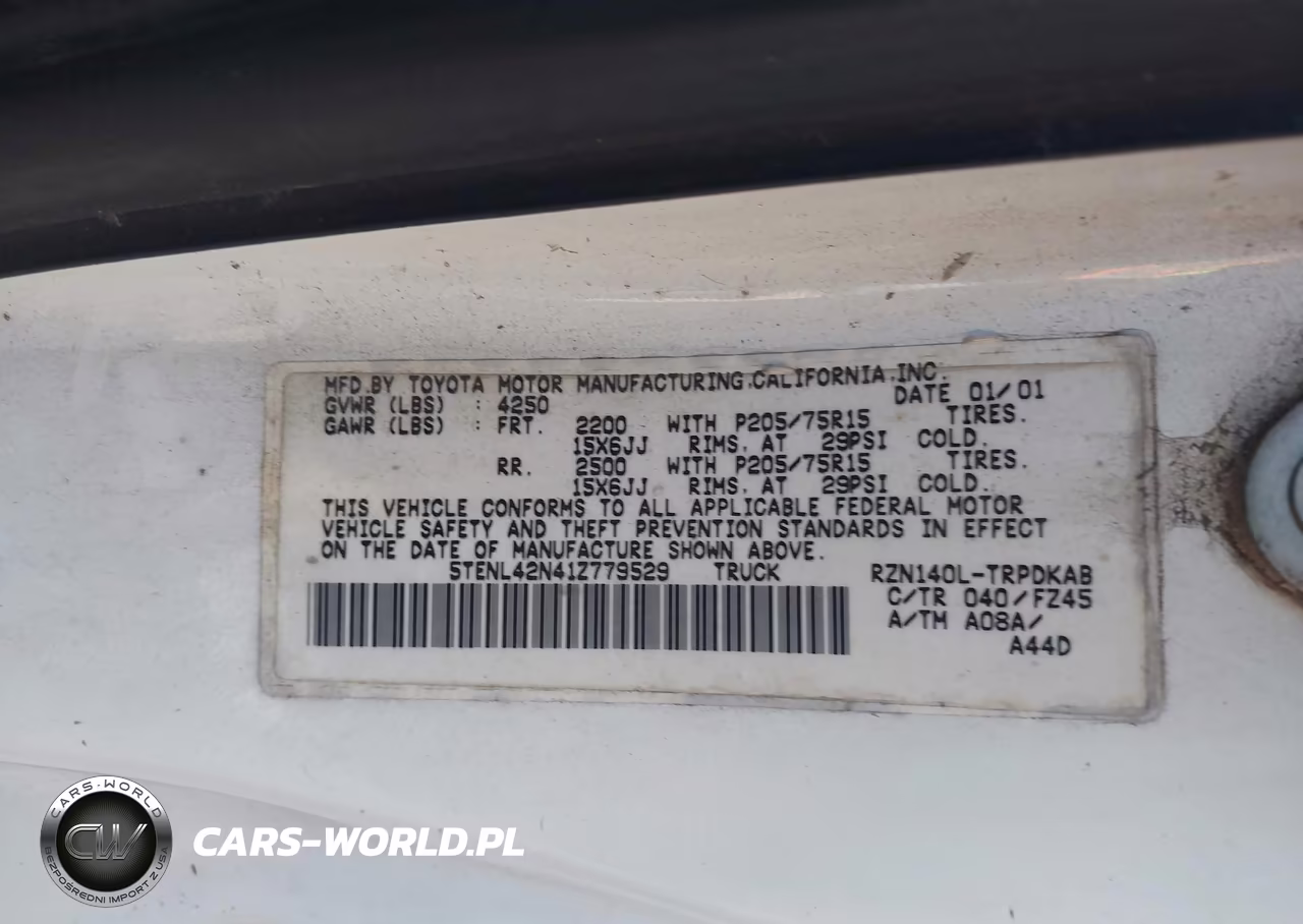 2001 Toyota Tacoma VIN:5TENL42N41Z779529 - 9