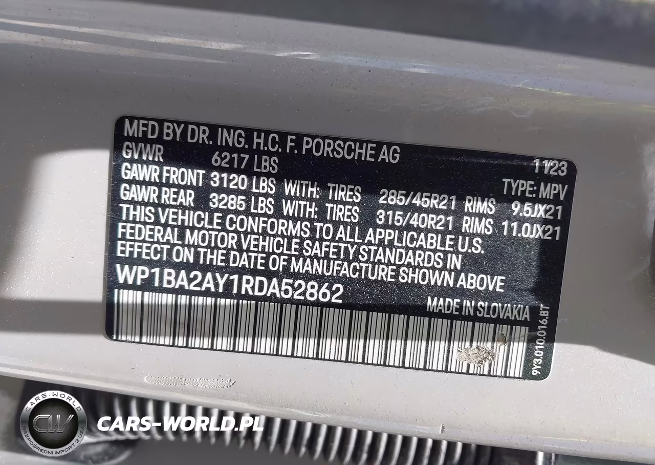 PORSCHE CAYENNE CO VIN:WP1BA2AY1RDA52862 - 9