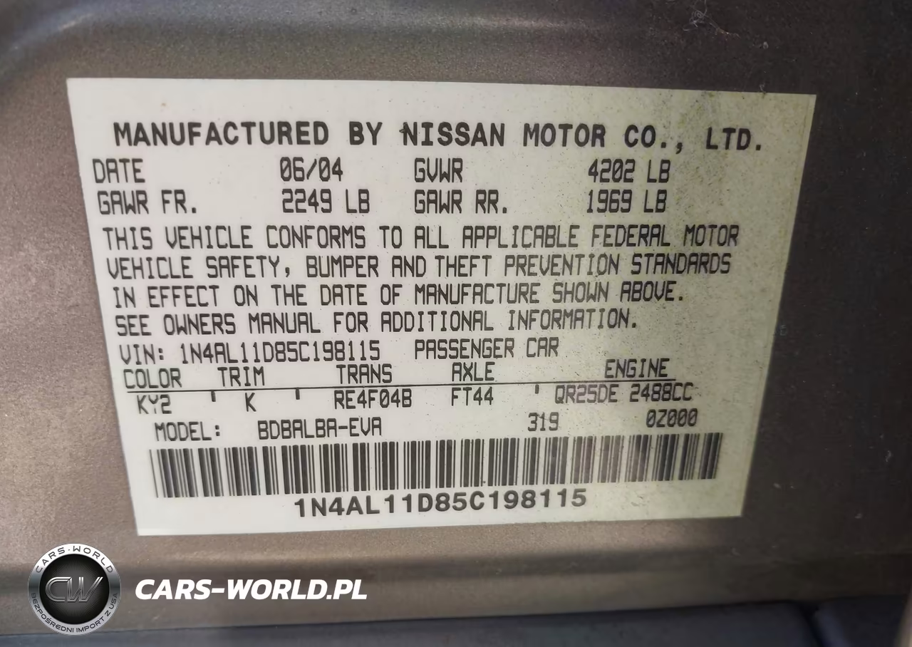2005 Nissan Altima 2.5 S VIN:1N4AL11D85C198115 - 9