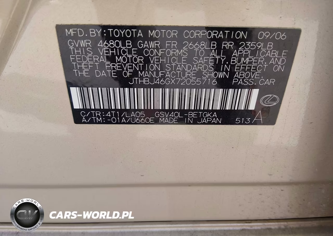 2007 Lexus Es 350 VIN:JTHBJ46GX72055716 - 9
