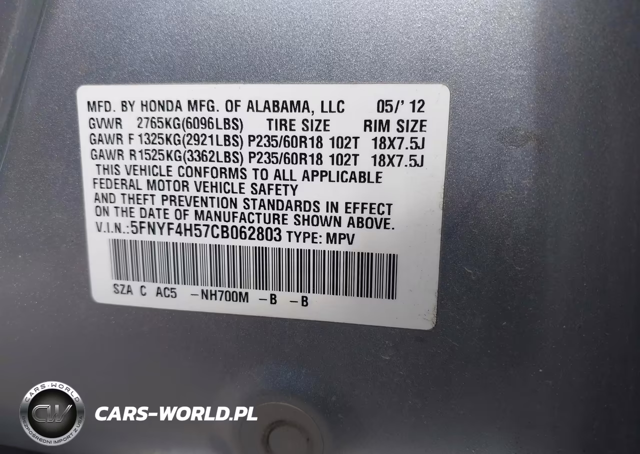 2012 Honda Pilot Ex-L VIN:5FNYF4H57CB062803 - 9