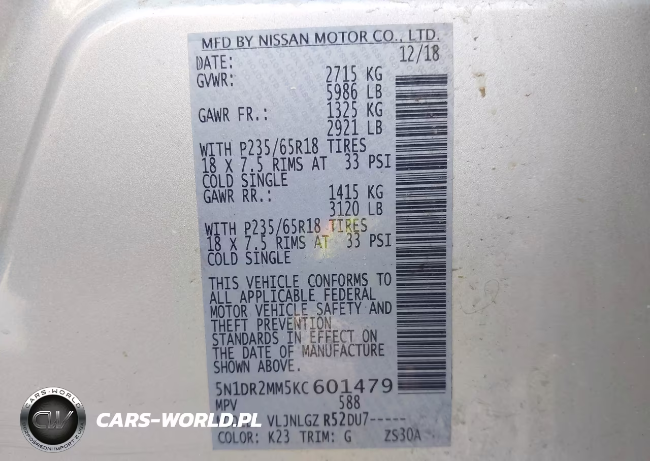 2019 Nissan Pathfinder Sl VIN:5N1DR2MM5KC601479 - 9