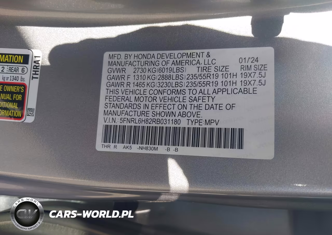 2024 Honda Odyssey Touring VIN:5FNRL6H82RB031180 - 9
