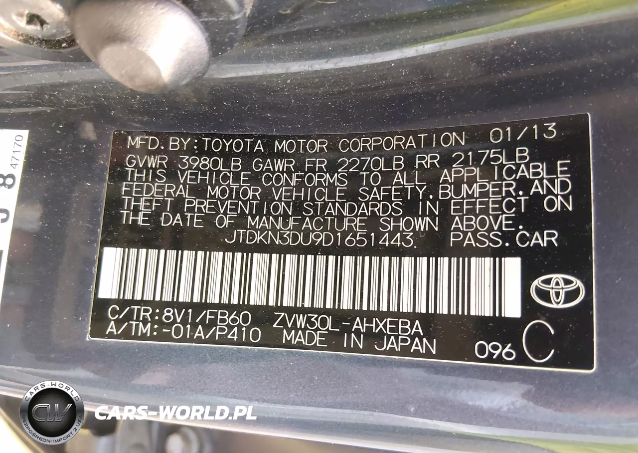 2013 Toyota Prius Two VIN:JTDKN3DU9D1651443 - 9