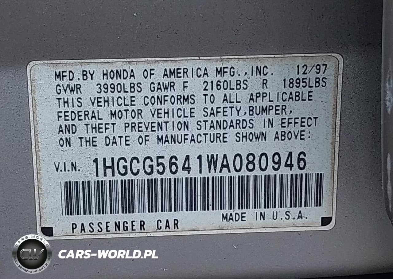 1998 Honda Accord Lx VIN:1HGCG5641WA080946 - 9