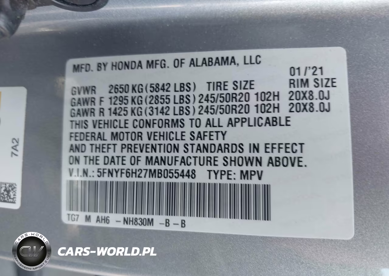 2021 Honda Pilot Awd Special Edition VIN:5FNYF6H27MB055448 - 9