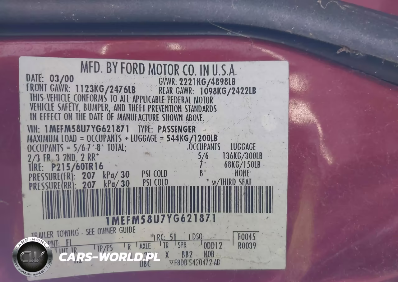2000 Mercury Sable Gs VIN:1MEFM58U7YG621871 - 9