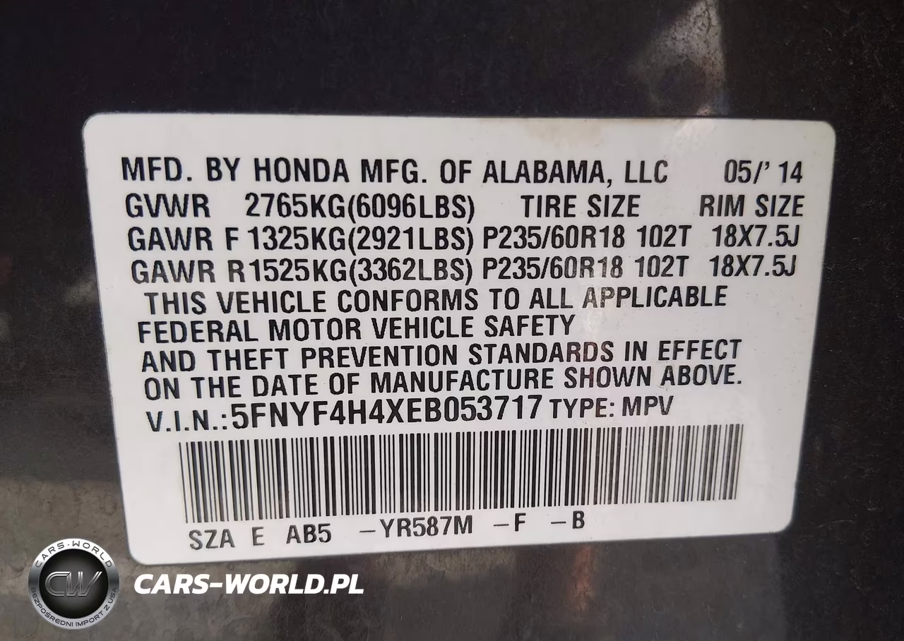 2014 Honda Pilot Ex VIN:5FNYF4H4XEB053717 - 9