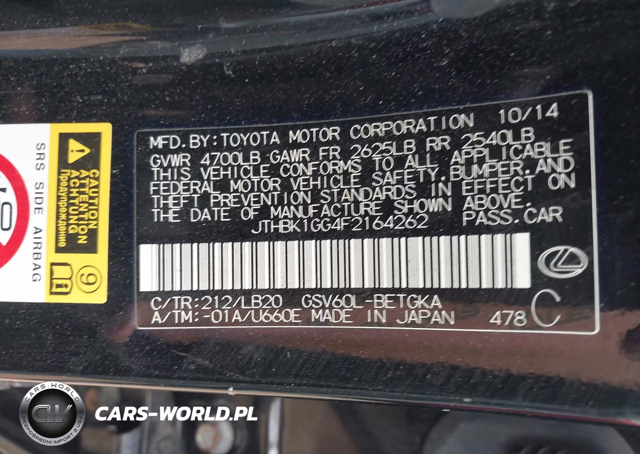 2015 Lexus Es 350 VIN:JTHBK1GG4F2164262 - 9