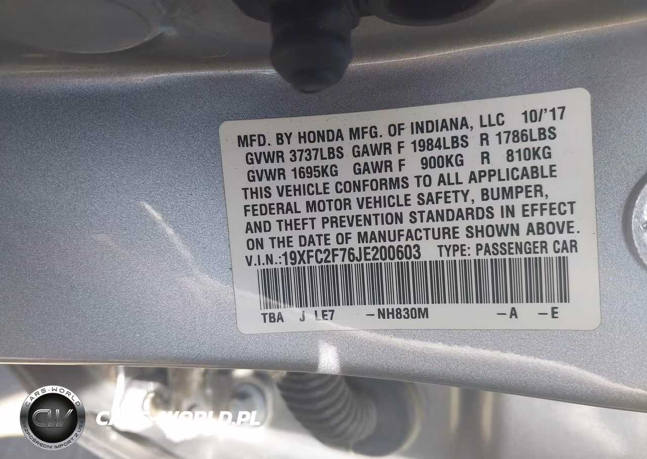 2018 Honda Civic Ex VIN:19XFC2F76JE200603 - 9