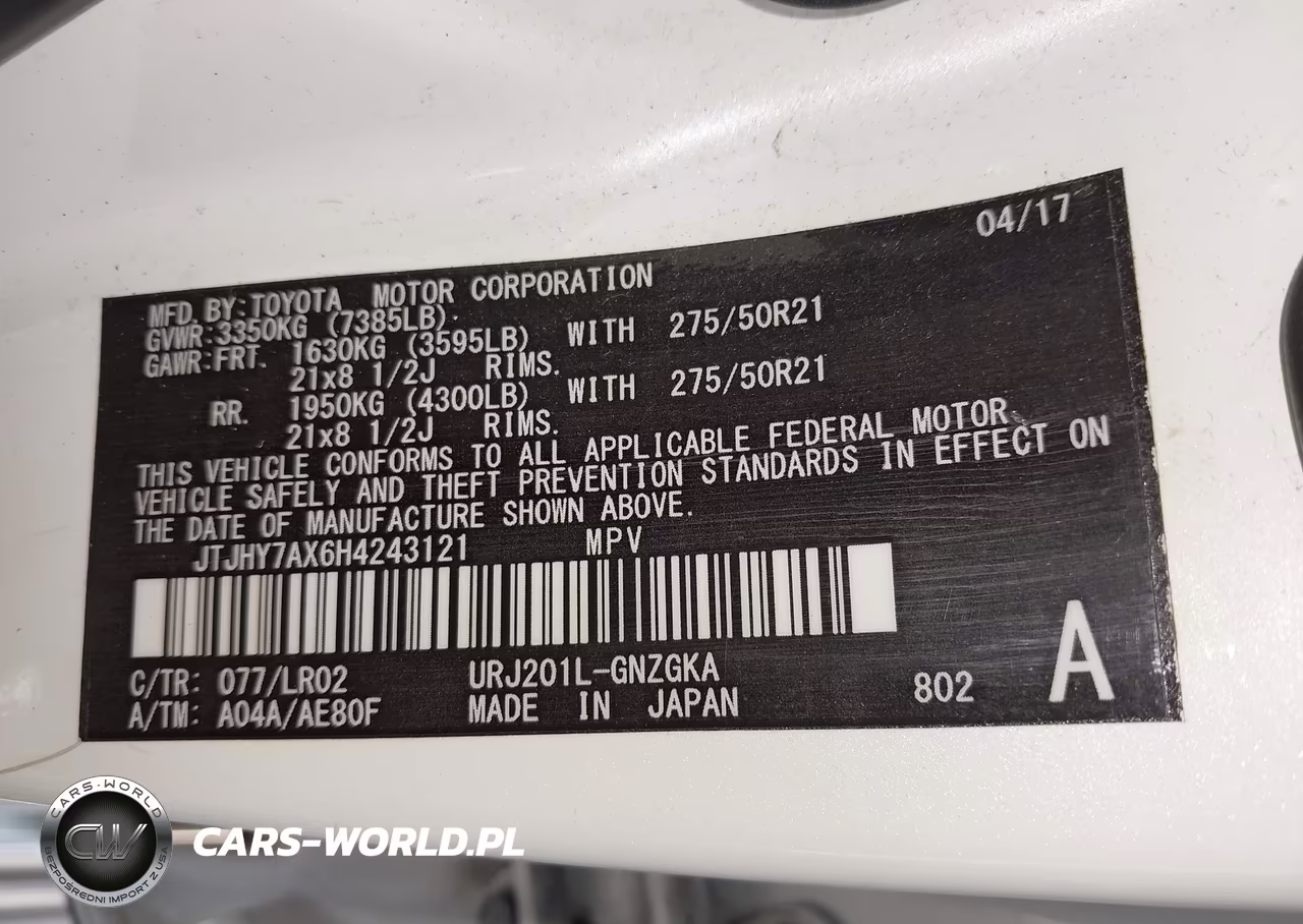 2017 Lexus Lx 570 VIN:JTJHY7AX6H4243121 - 9