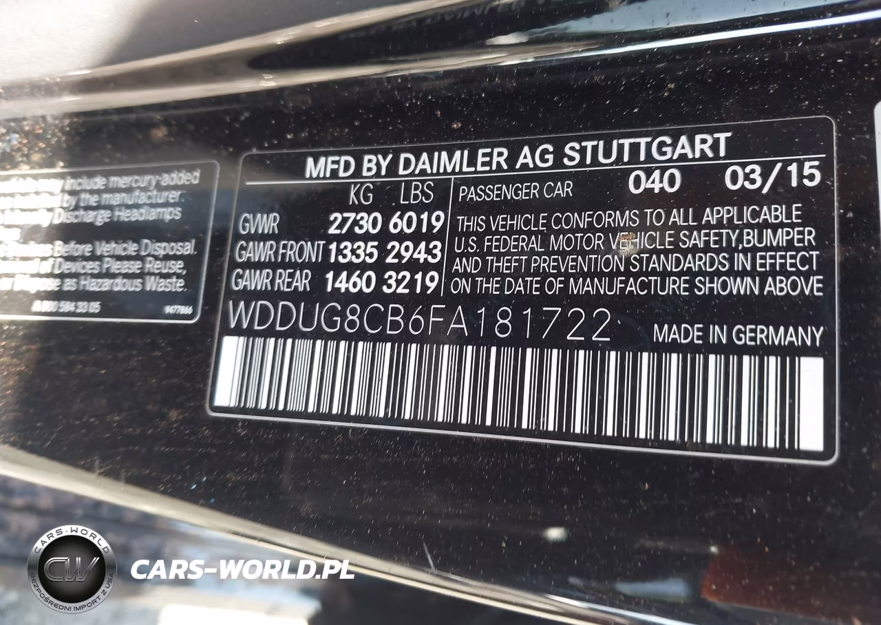 2015 Mercedes-Benz S 550 VIN:WDDUG8CB6FA181722 - 9