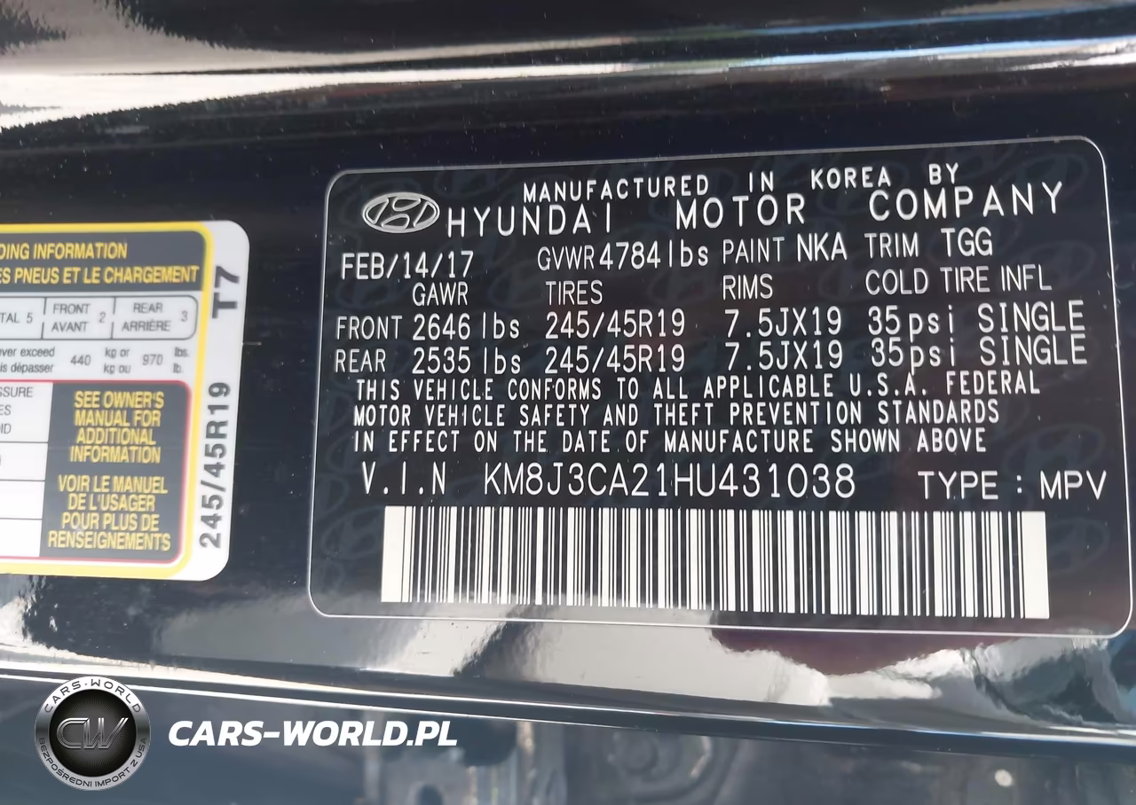 2017 Hyundai Tucson Sport VIN:KM8J3CA21HU431038 - 9