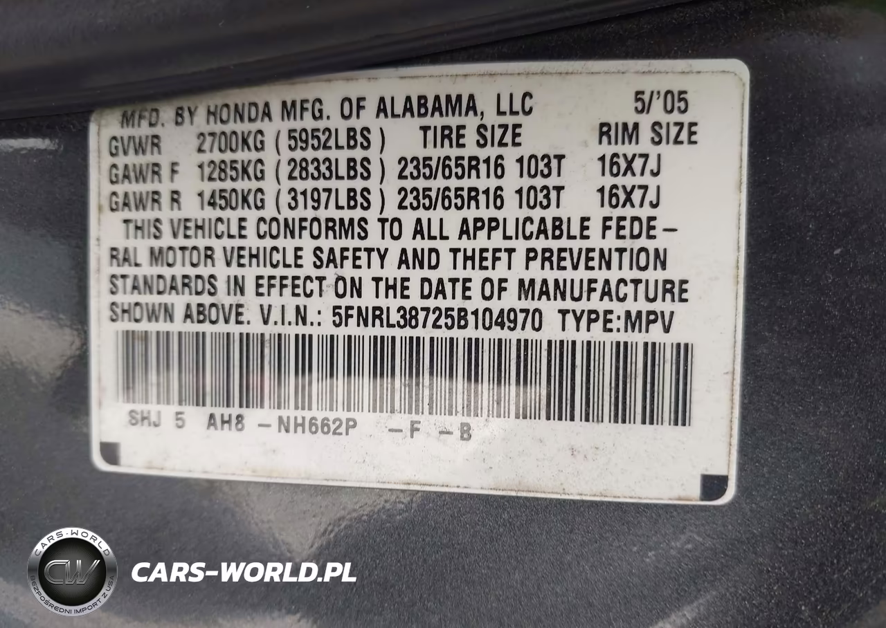 2005 Honda Odyssey Ex-L VIN:5FNRL38725B104970 - 9