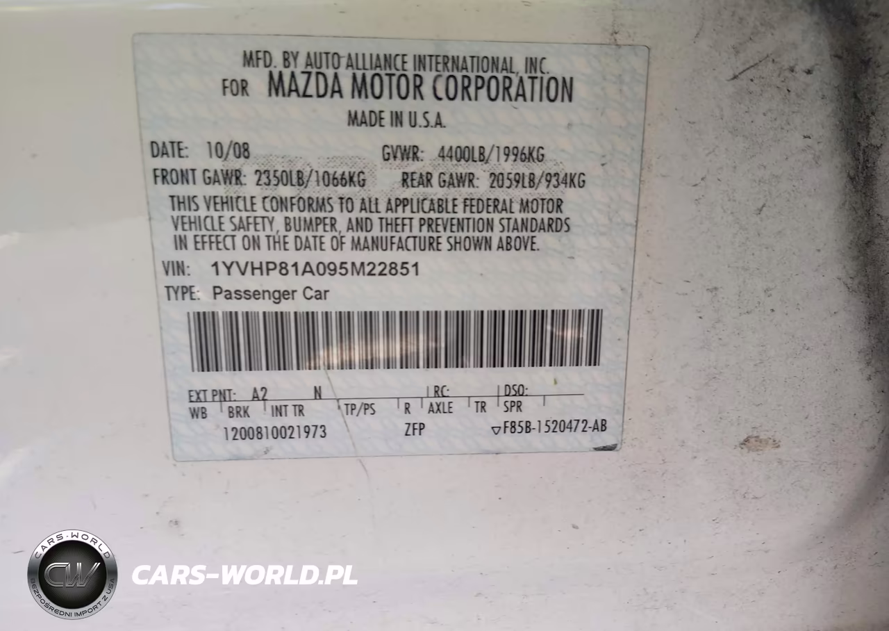 2009 Mazda Mazda6 VIN:1YVHP81A095M22851 - 9