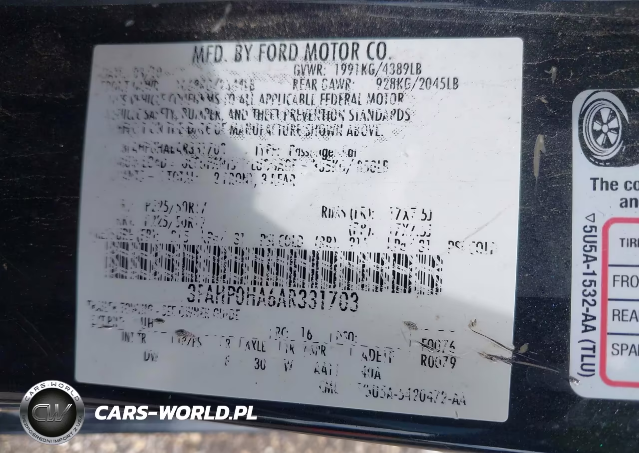 2010 Ford Fusion Se VIN:3FAHP0HA6AR331703 - 9