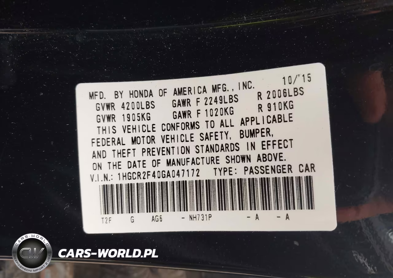 2016 Honda Accord Lx VIN:1HGCR2F40GA047172 - 9