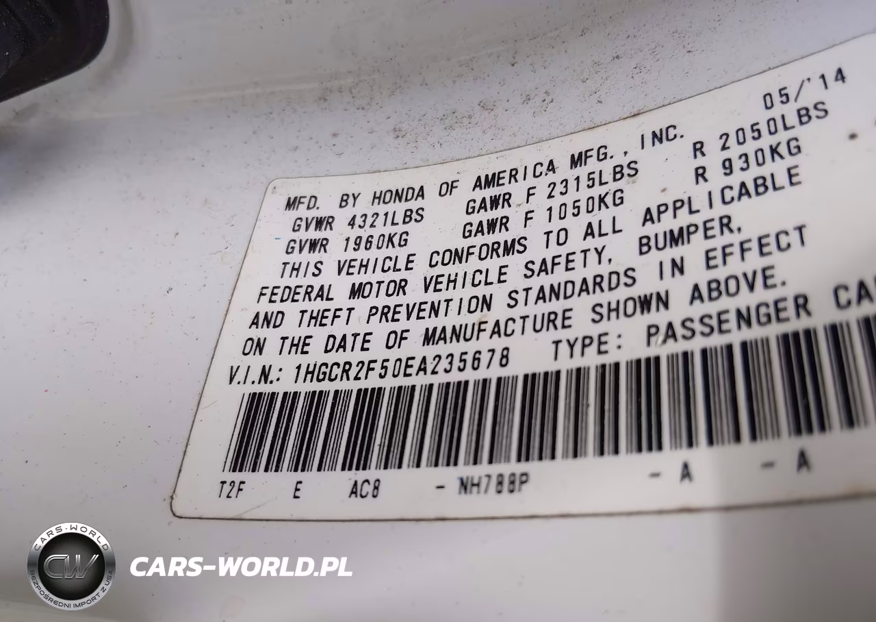 2014 Honda Accord Sport VIN:1HGCR2F50EA235678 - 9
