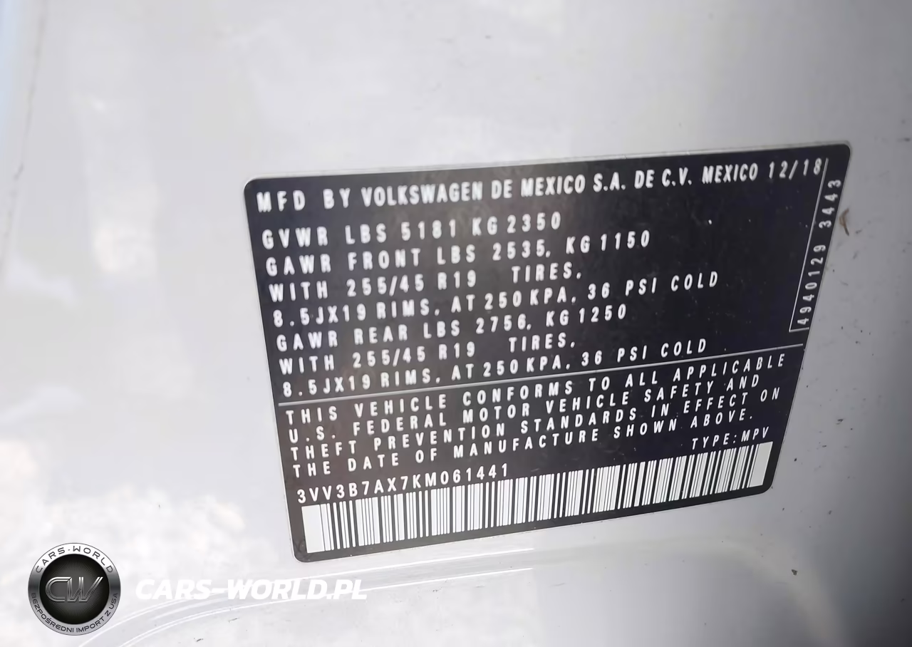 2019 Volkswagen Tiguan 2.0T Se-2.0T Sel-2.0T Sel R-Line-2.0T Sel R-Line Black VIN:3VV3B7AX7KM061441 - 9