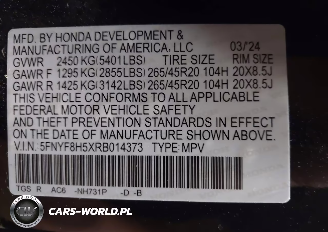 2024 Honda Passport Awd Ex-L VIN:5FNYF8H5XRB014373 - 9