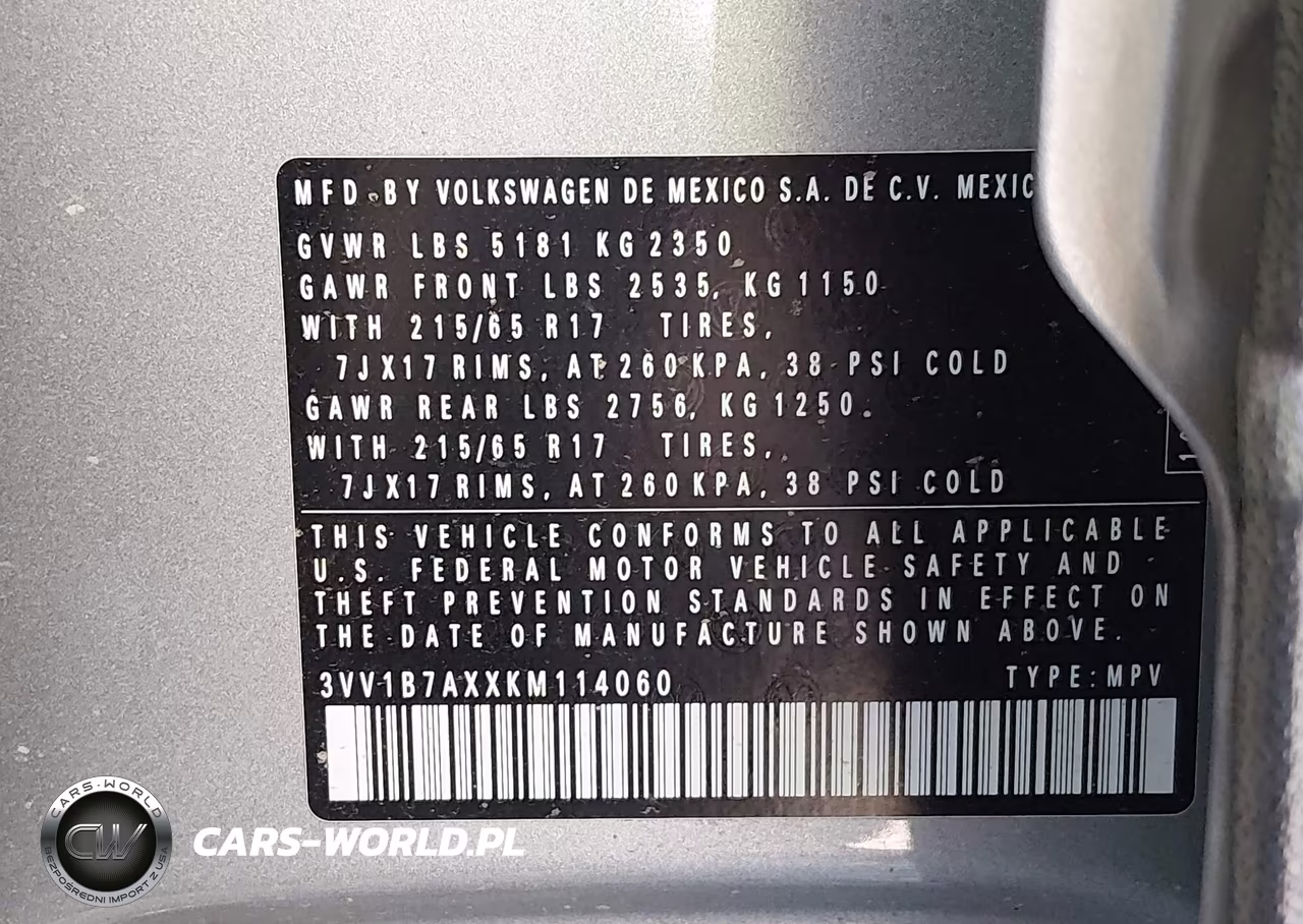 2019 Volkswagen Tiguan 2.0T S VIN:3VV1B7AXXKM114060 - 9