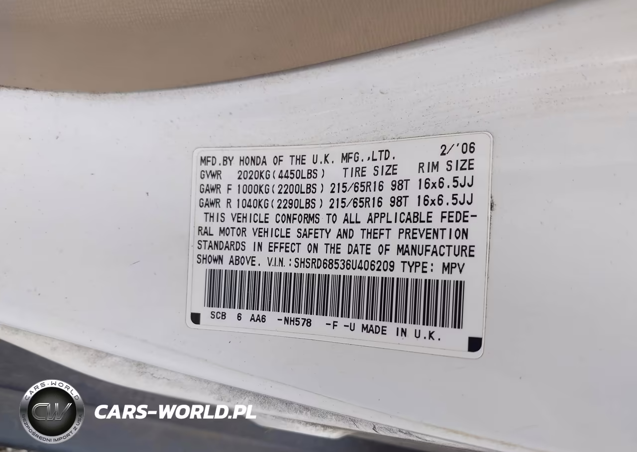 2006 Honda Cr-V Lx VIN:SHSRD68536U406209 - 9