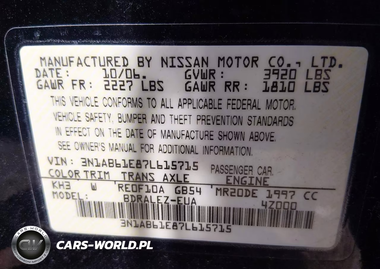 NISSAN SENTRA 2.0 VIN:3N1AB61E87L615715 - 9