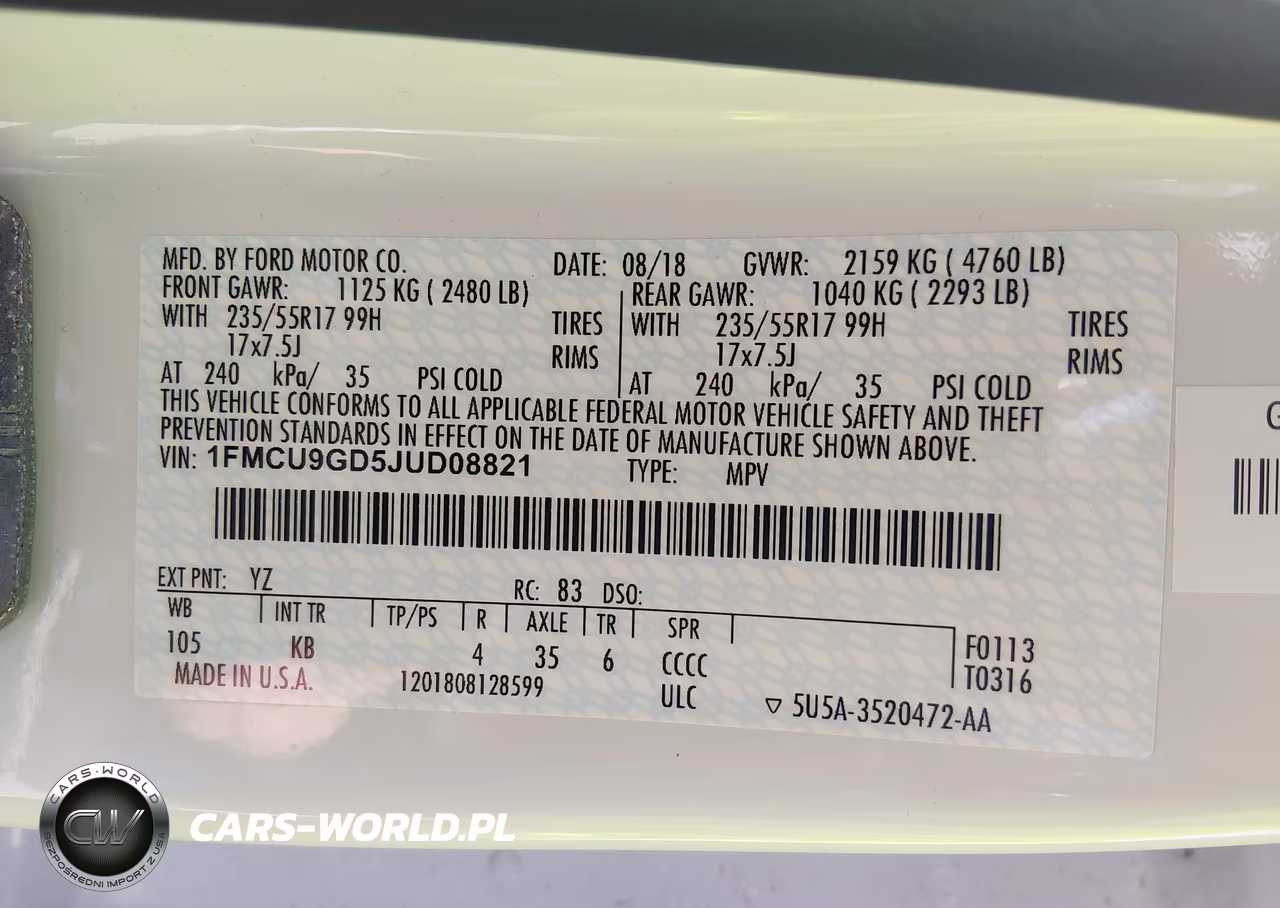 2018 Ford Escape Se VIN:1FMCU9GD5JUD08821 - 9