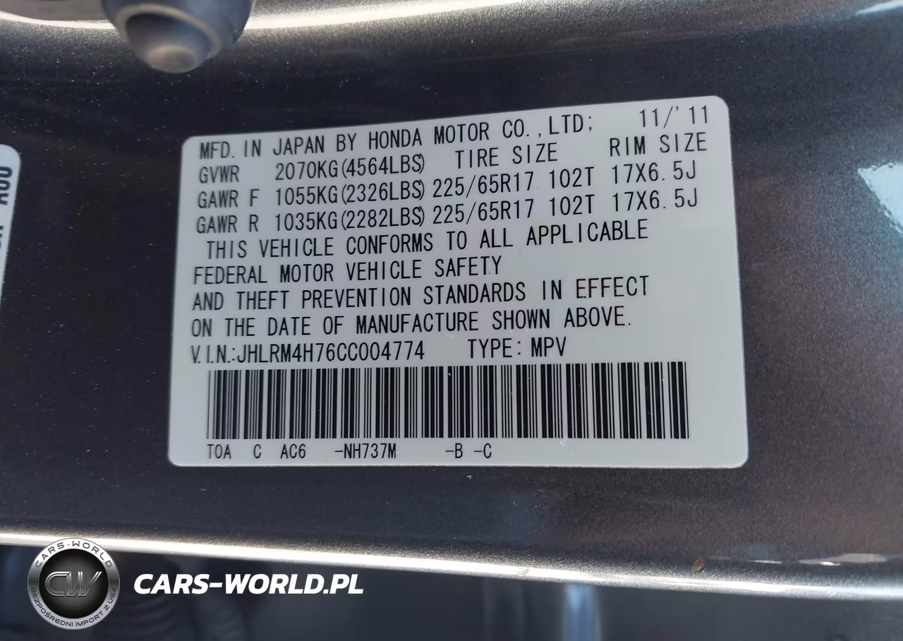 2012 Honda Cr-V Ex-L VIN:JHLRM4H76CC004774 - 9