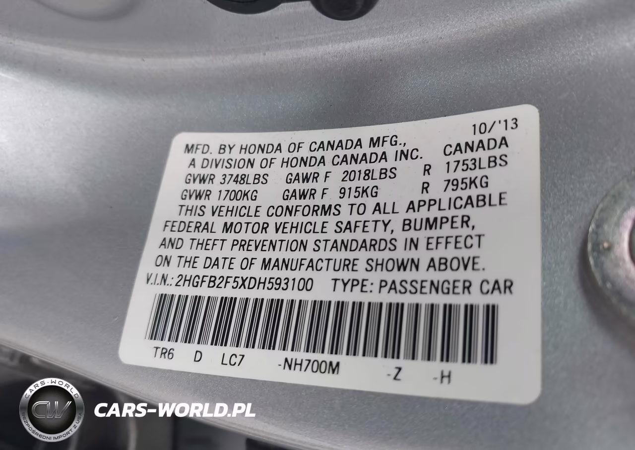 2013 Honda Civic Lx VIN:2HGFB2F5XDH593100 - 9