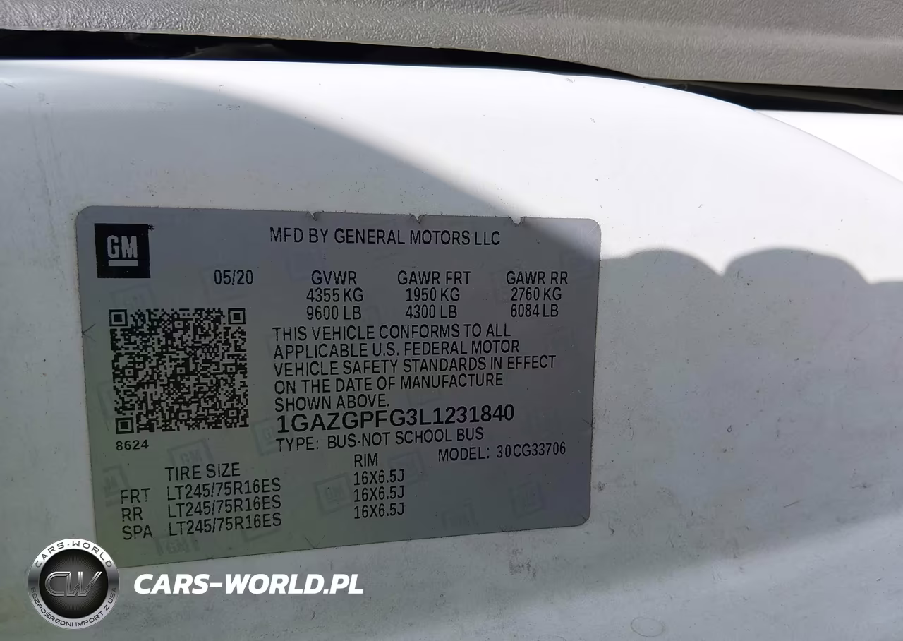 2020 Chevrolet Express Passenger Rwd 3500 Extended Wheelbase Lt VIN:1GAZGPFG3L1231840 - 9