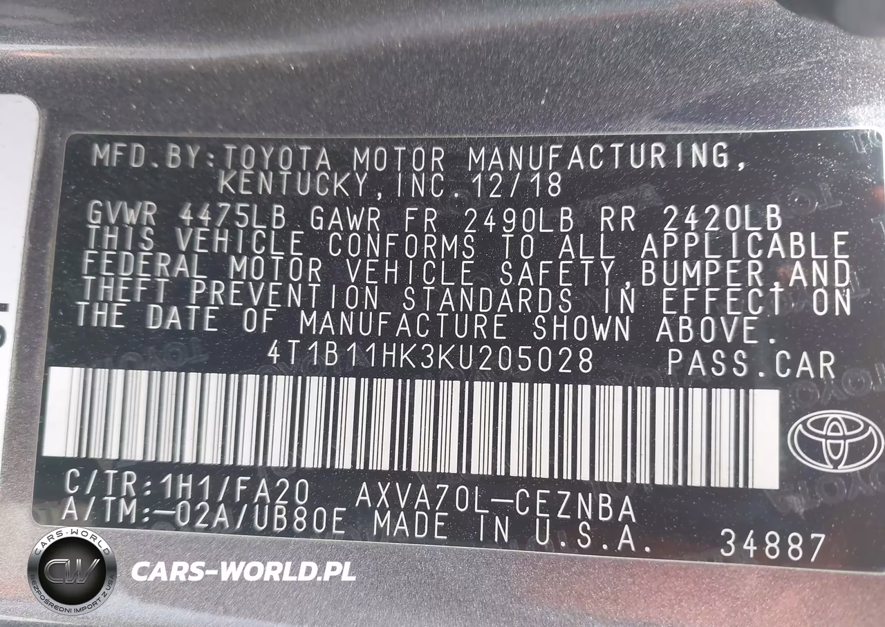 2019 Toyota Camry Le VIN:4T1B11HK3KU205028 - 9