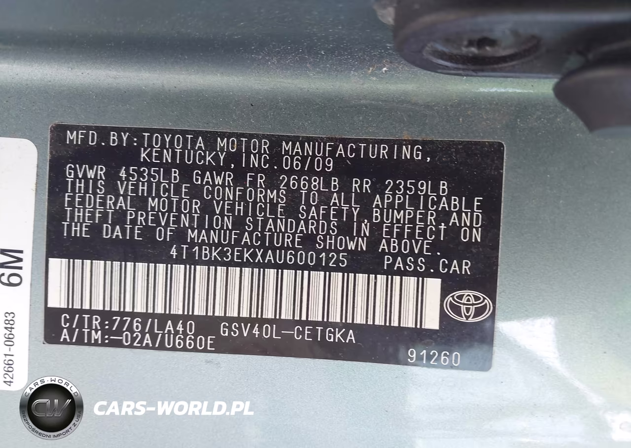 2010 Toyota Camry Xle V6 VIN:4T1BK3EKXAU600125 - 9