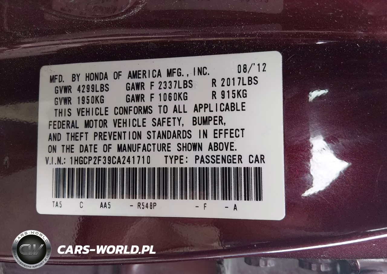 2012 Honda Accord Sdn Lx VIN:1HGCP2F39CA241710 - 9