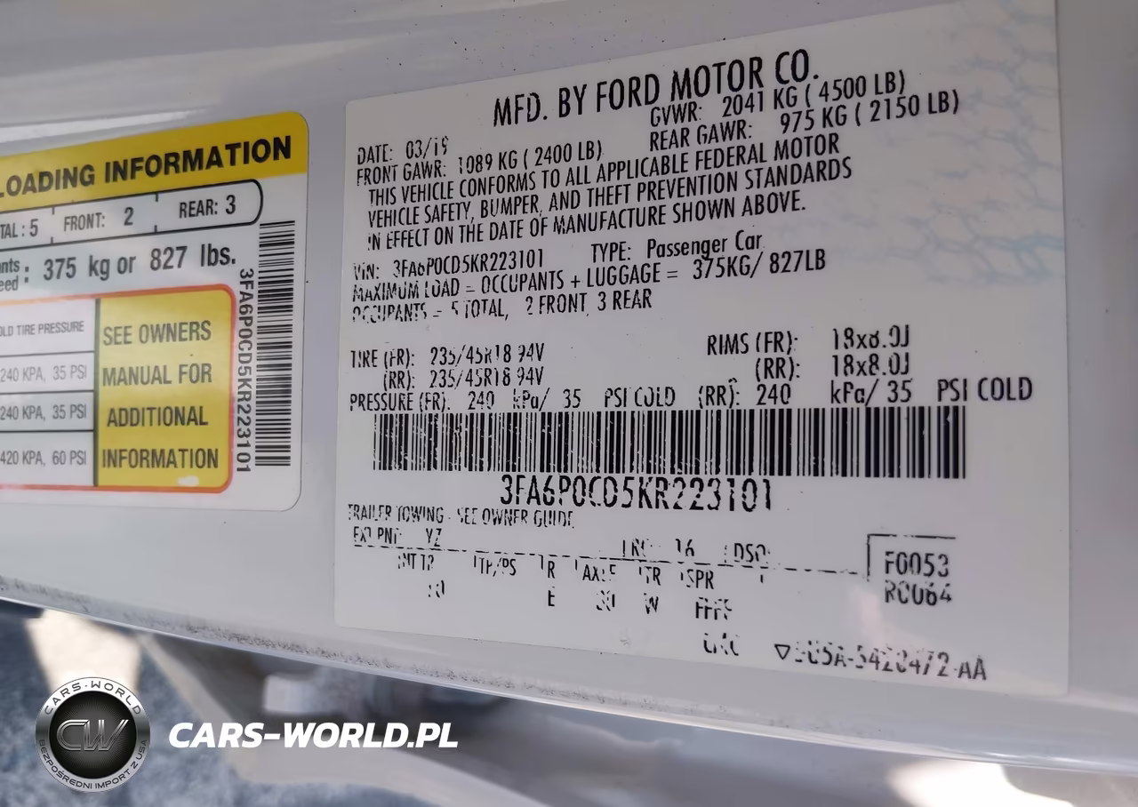 2019 Ford Fusion Sel VIN:3FA6P0CD5KR223101 - 9