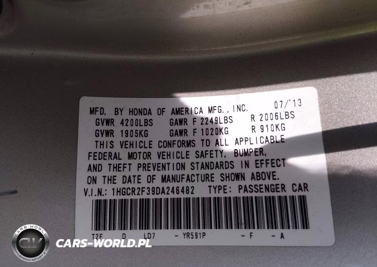 2013 Honda Accord Lx VIN:1HGCR2F39DA246482 - 9