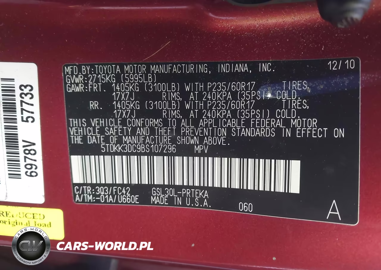 2011 Toyota Sienna Le V6 VIN:5TDKK3DC9BS107296 - 9