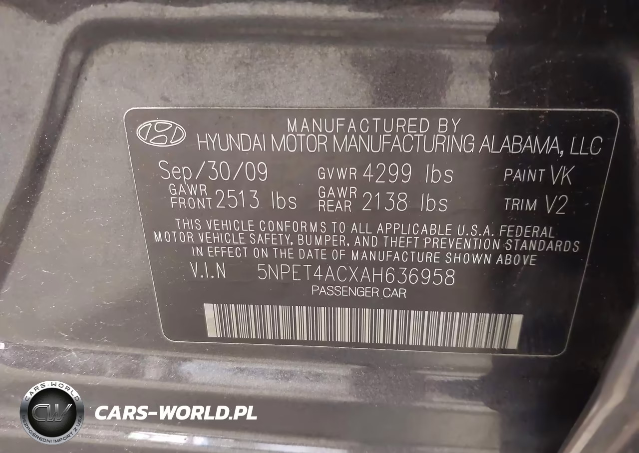 2010 Hyundai Sonata Gls VIN:5NPET4ACXAH636958 - 9