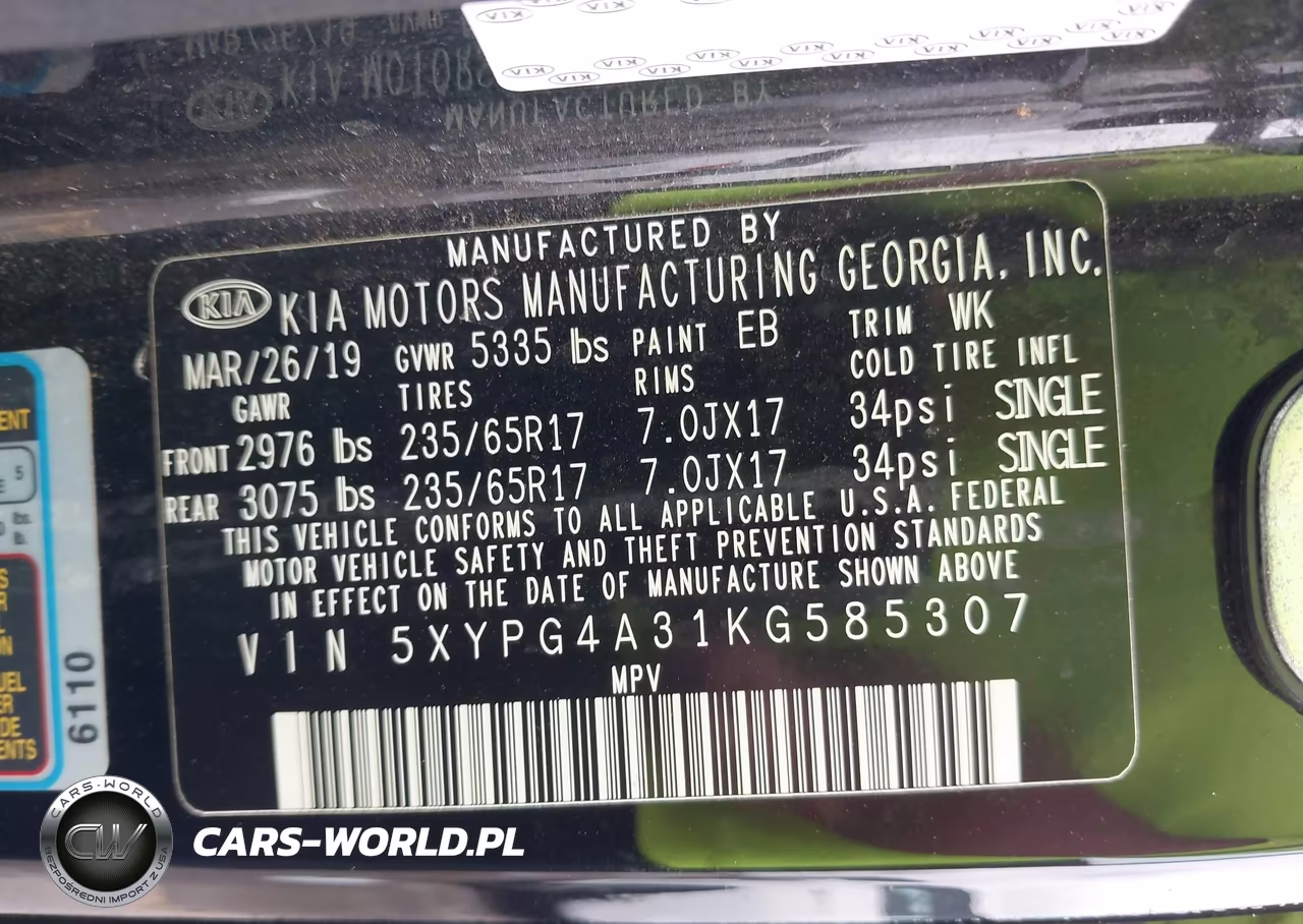 2019 Kia Sorento 2.4L L VIN:5XYPG4A31KG585307 - 9