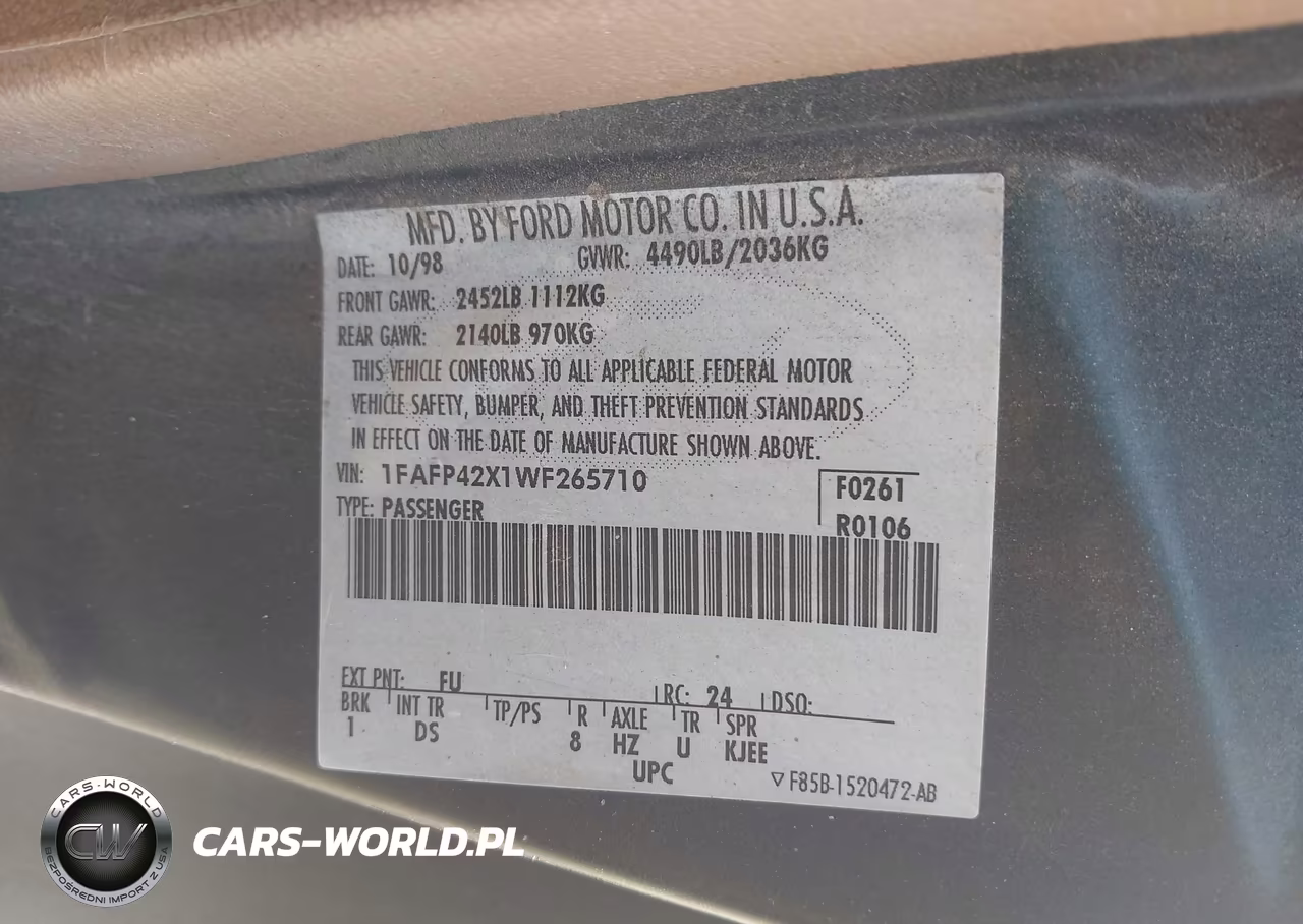 1998 Ford Mustang Gt VIN:1FAFP42X1WF265710 - 9