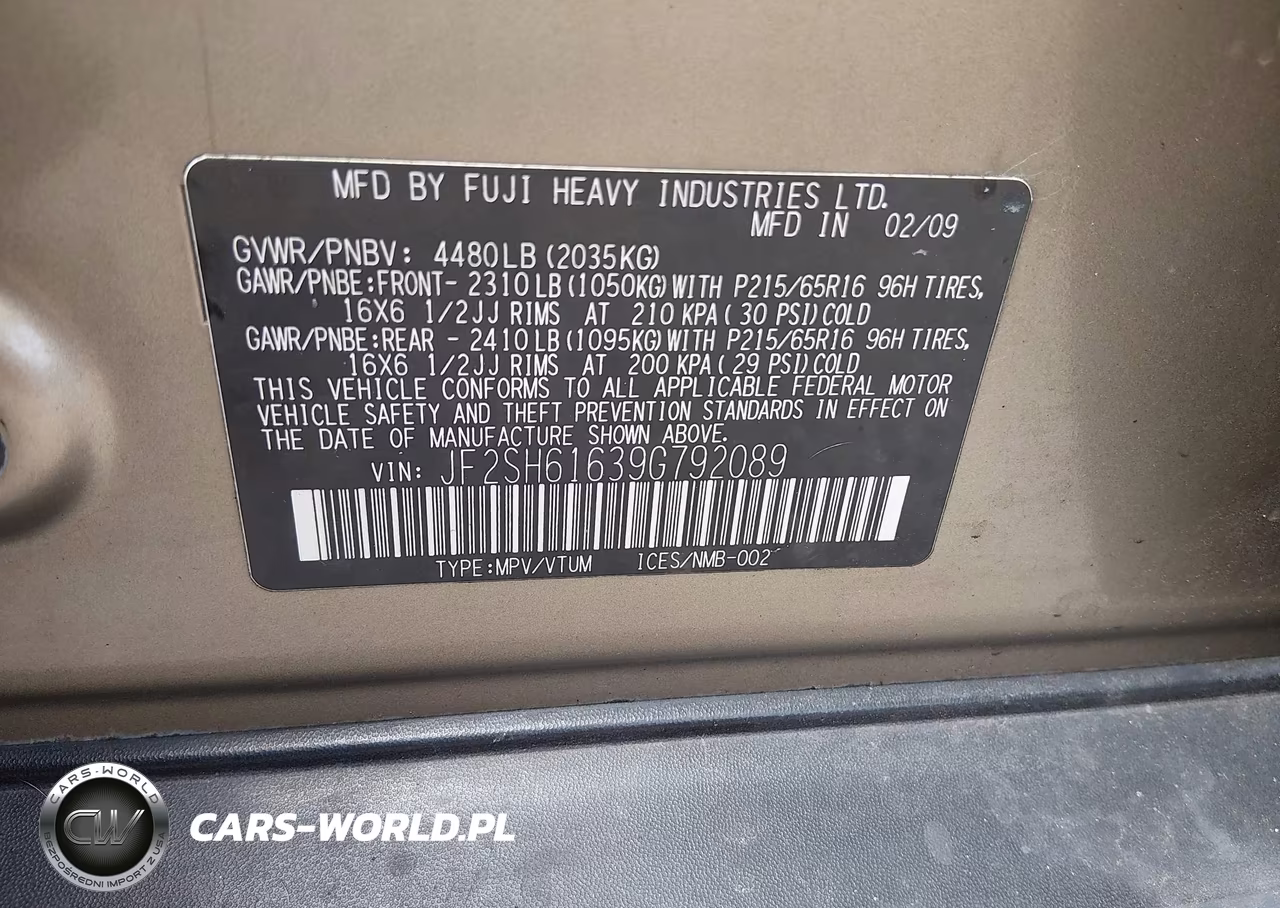 2009 Subaru Forester 2.5X VIN:JF2SH61639G792089 - 9