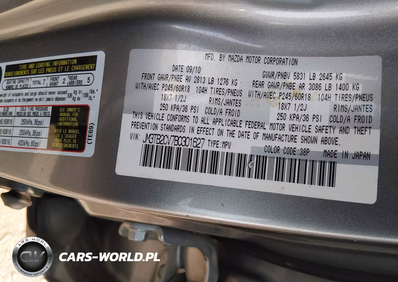2011 Mazda Cx-9 Touring VIN:JM3TB2CV7B0301627 - 9