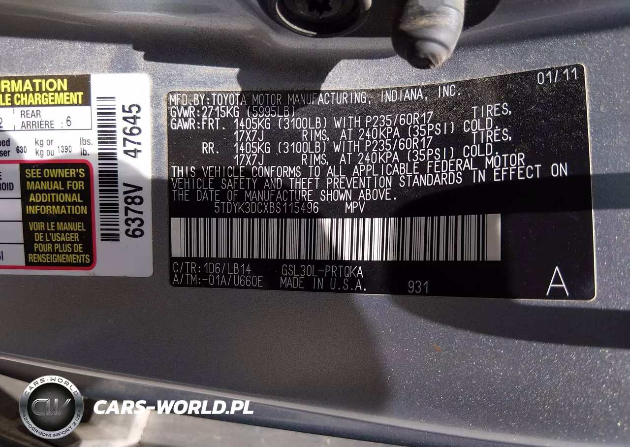 2011 Toyota Sienna Xle V6 VIN:5TDYK3DCXBS115496 - 9