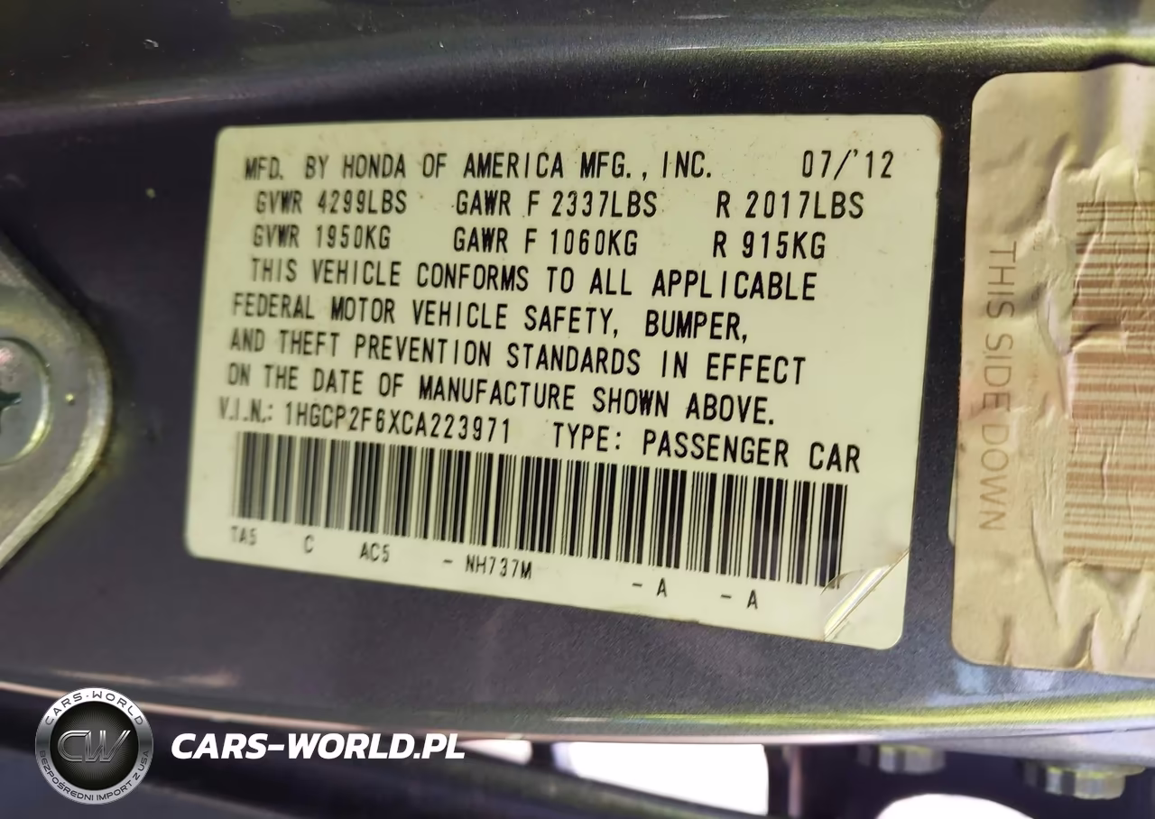 2012 Honda Accord 2.4 Se VIN:1HGCP2F6XCA223971 - 9