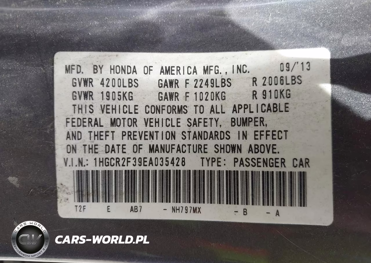 2014 Honda Accord Lx VIN:1HGCR2F39EA035428 - 9