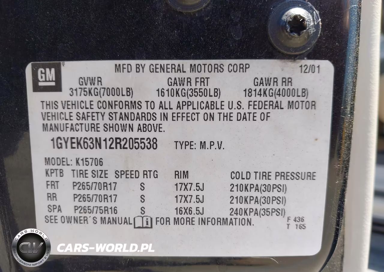 2002 Cadillac Escalade Standard VIN:1GYEK63N12R205538 - 9