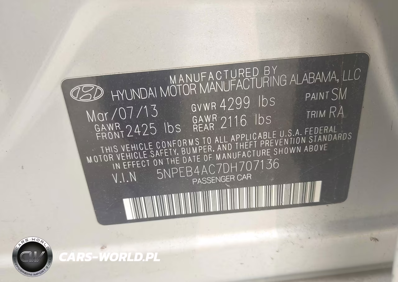 2013 Hyundai Sonata Gls VIN:5NPEB4AC7DH707136 - 9