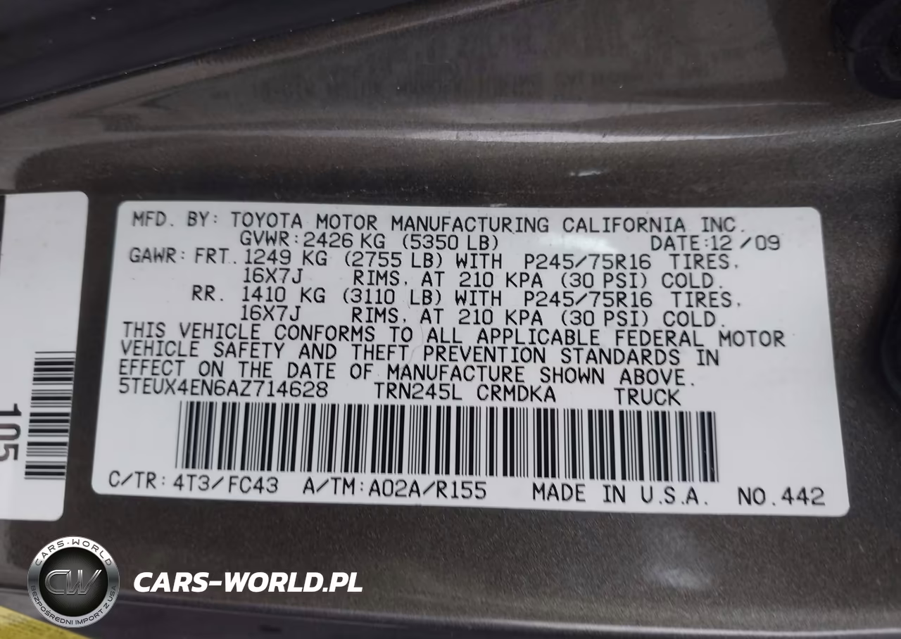 2010 Toyota Tacoma VIN:5TEUX4EN6AZ714628 - 9