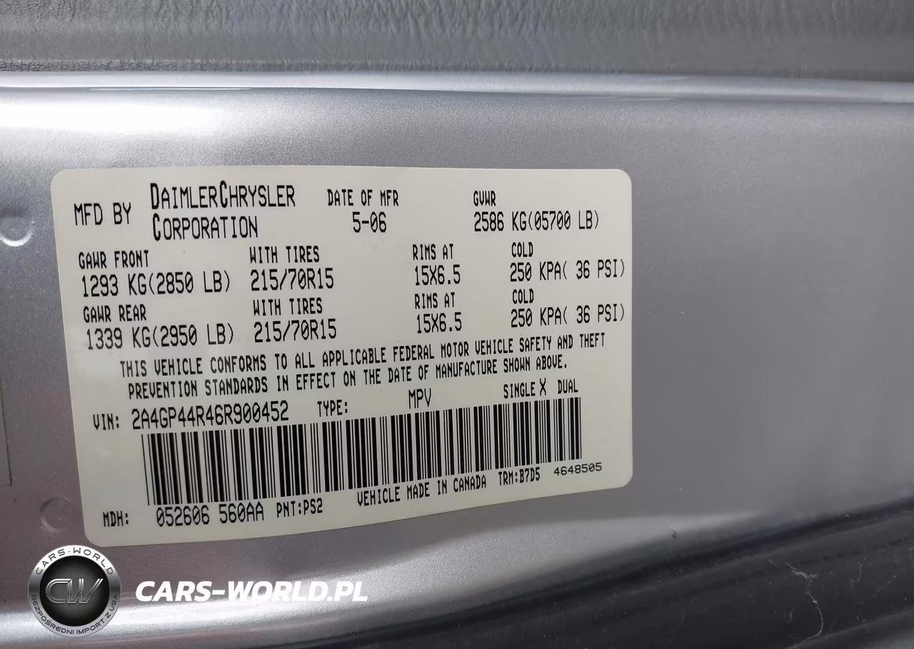 2006 Chrysler Town & Country Lx VIN:2A4GP44R46R900452 - 9