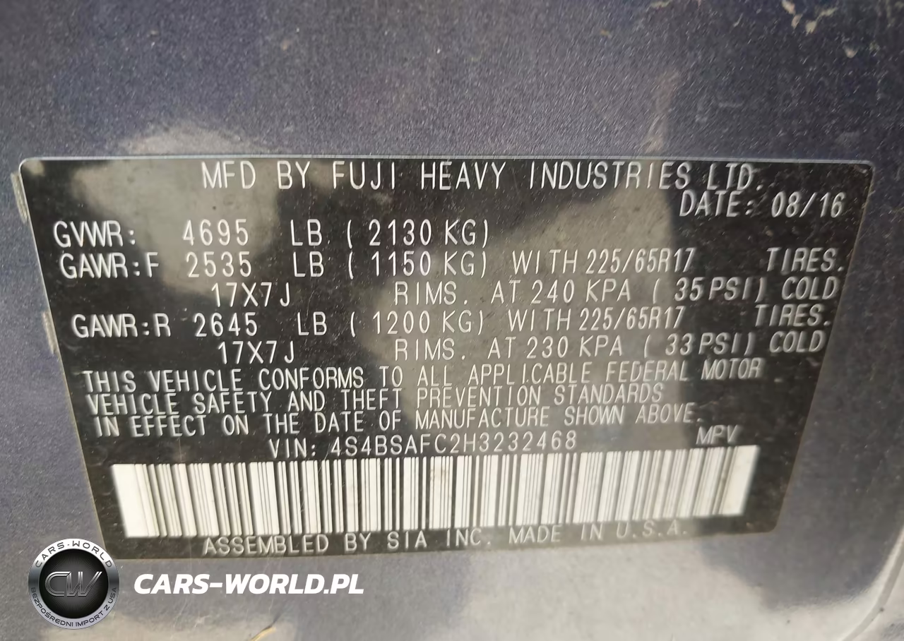 2017 Subaru Outback 2.5I Premium VIN:4S4BSAFC2H3232468 - 9